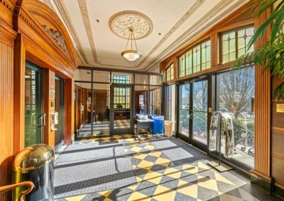 Interior view of doorway and entrance at UPM Pharmaceuticals